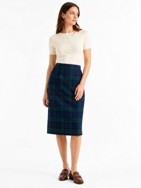 80s Pendleton Blue & Green Tartan Plaid Straight Skirt w Pockets | SP W 26"